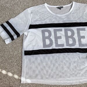 Bebe White Mesh Top with Black Accents